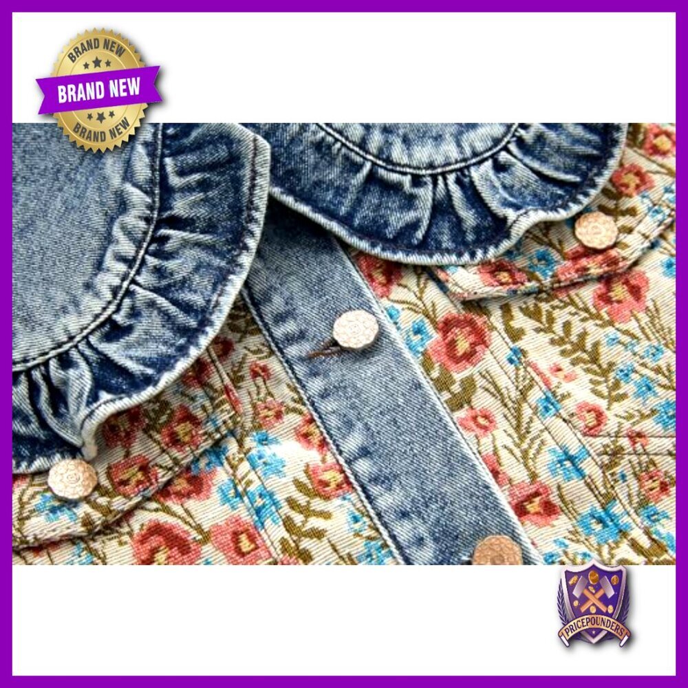Cropped Denim Jacket Floral Embroidery Peter Pan Collar Y2K Chic Casual - Picture 4 of 7